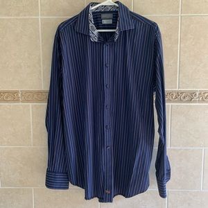 Thomas Dean Navy Striped Button Down Dry Cleaned